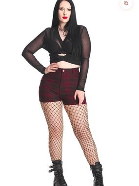 Punk High-Waist Plaid Shorts in Burgundy